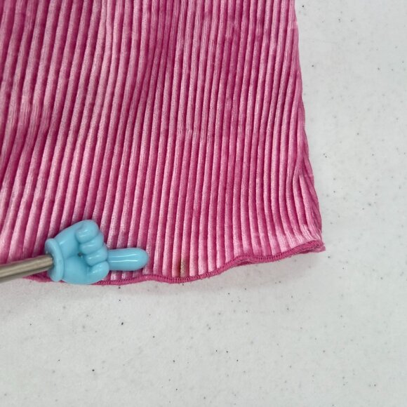 UO Out From Under XS Pink Velvet Bell Sleeve Crop Top Ribbed Square Neck Y2K - Picture 11 of 14